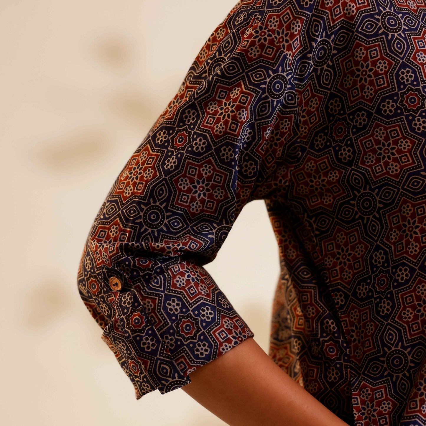 Navy Blue and Maroon Ajrakh Print Cotton Shirt