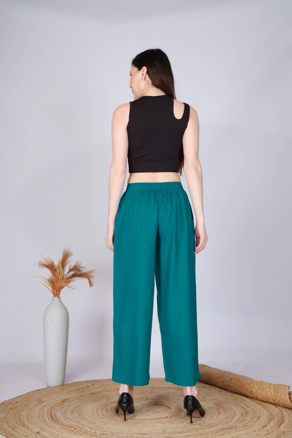 Rama Green Straight Palazzo Pants
