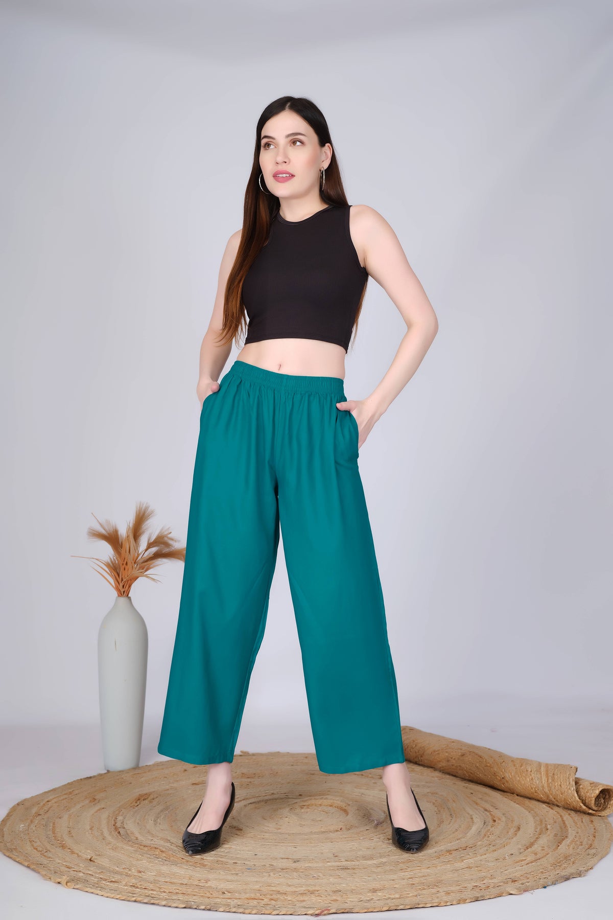 Rama Green Straight Palazzo for Women