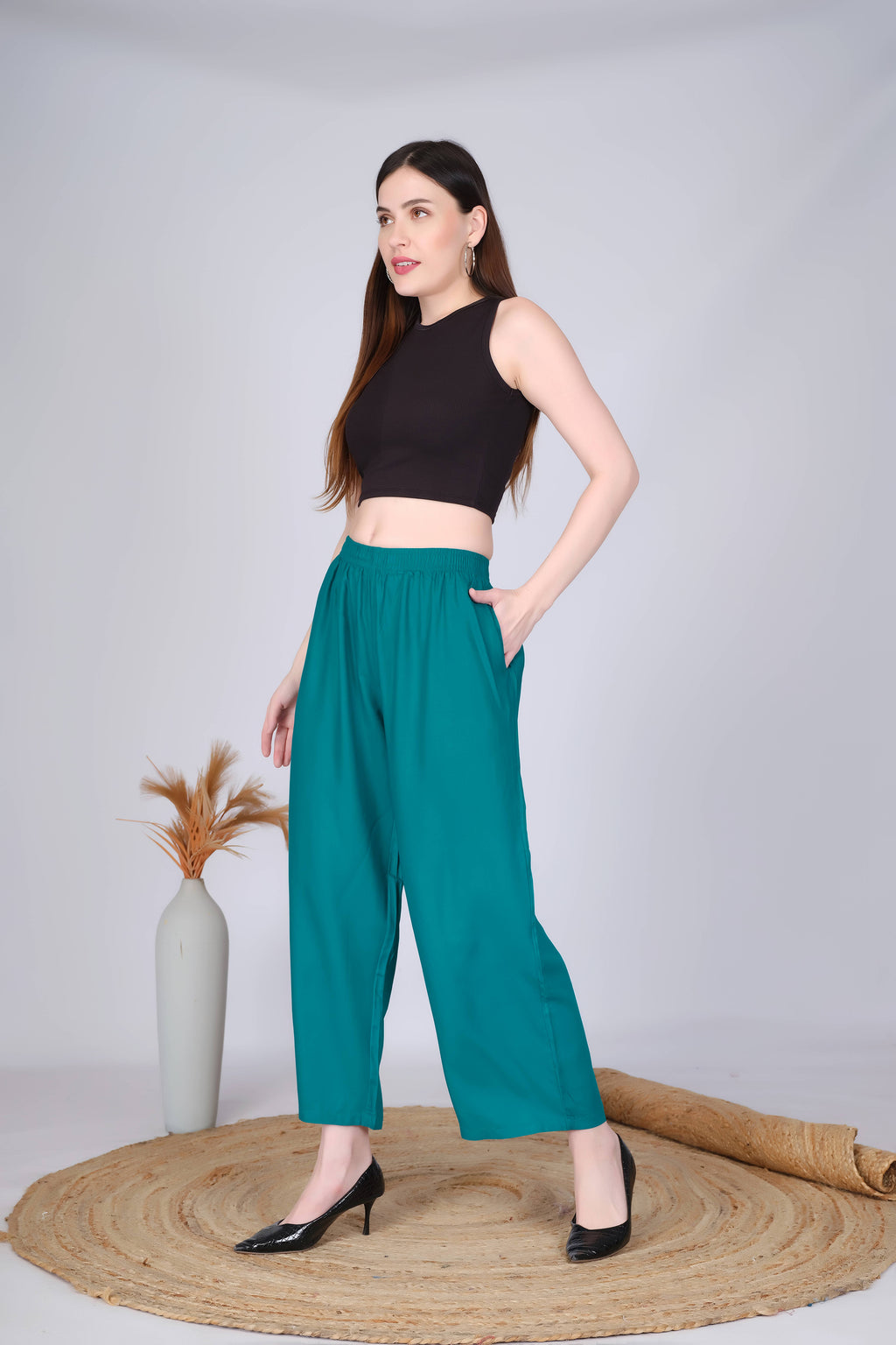 Rama Green Straight Palazzo Pants