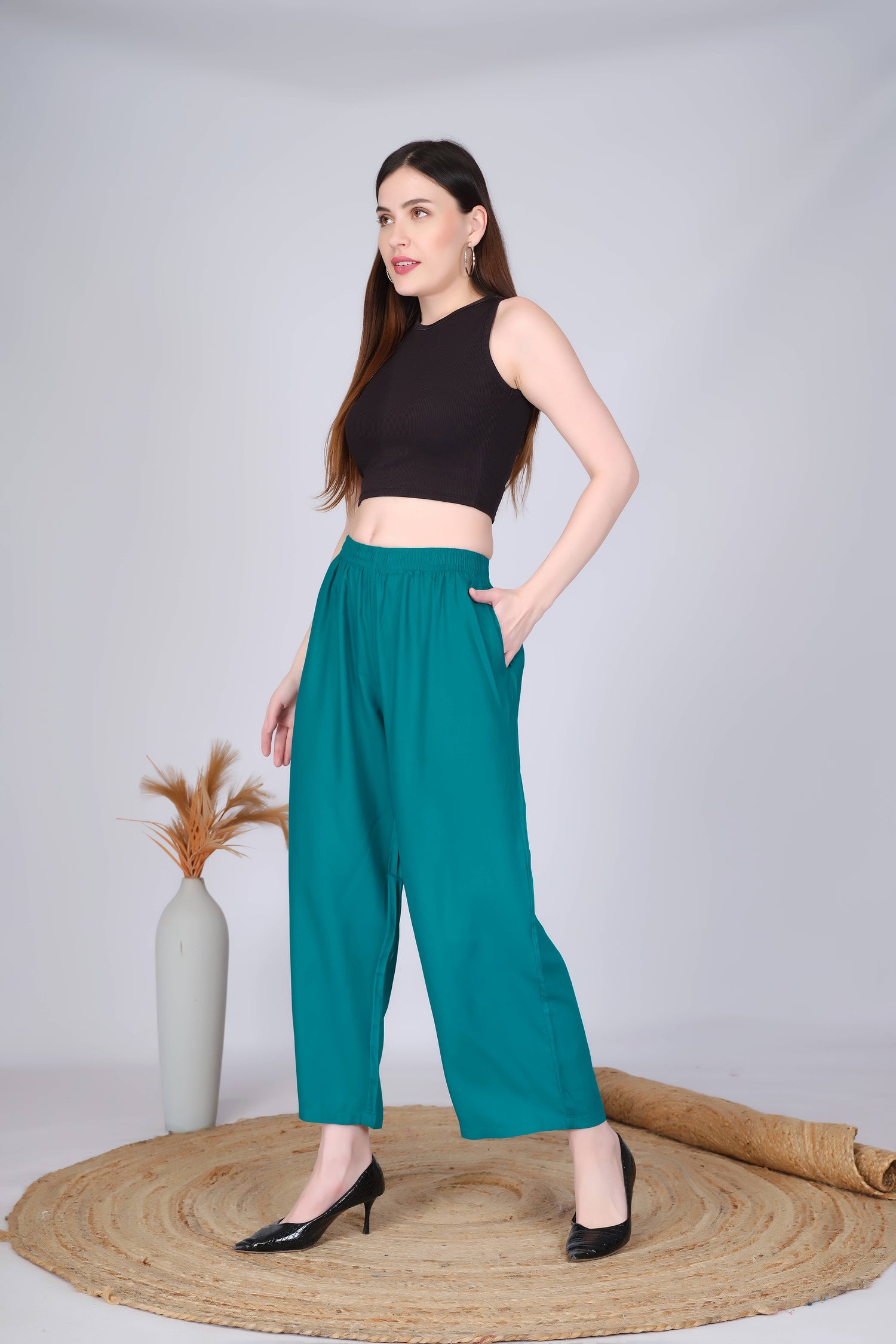 Rama Green Straight Palazzo Pants