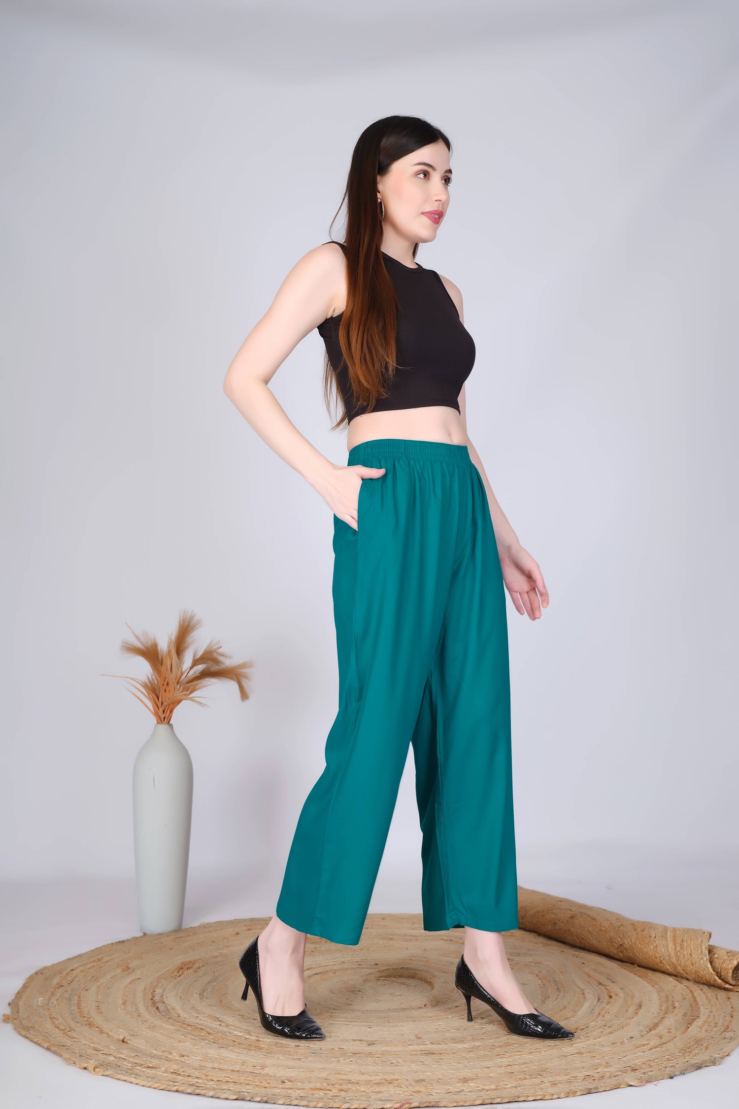 Rama Green Straight Palazzo Pants
