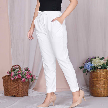 Plus Size Slim Fit Mid-Rise White Narrow Pant