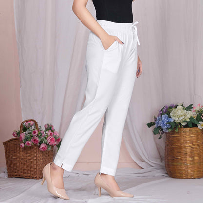 Plus Size Slim Fit Mid-Rise White Narrow Pant