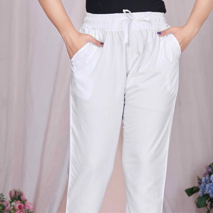 Plus Size Slim Fit Mid-Rise White Narrow Pant