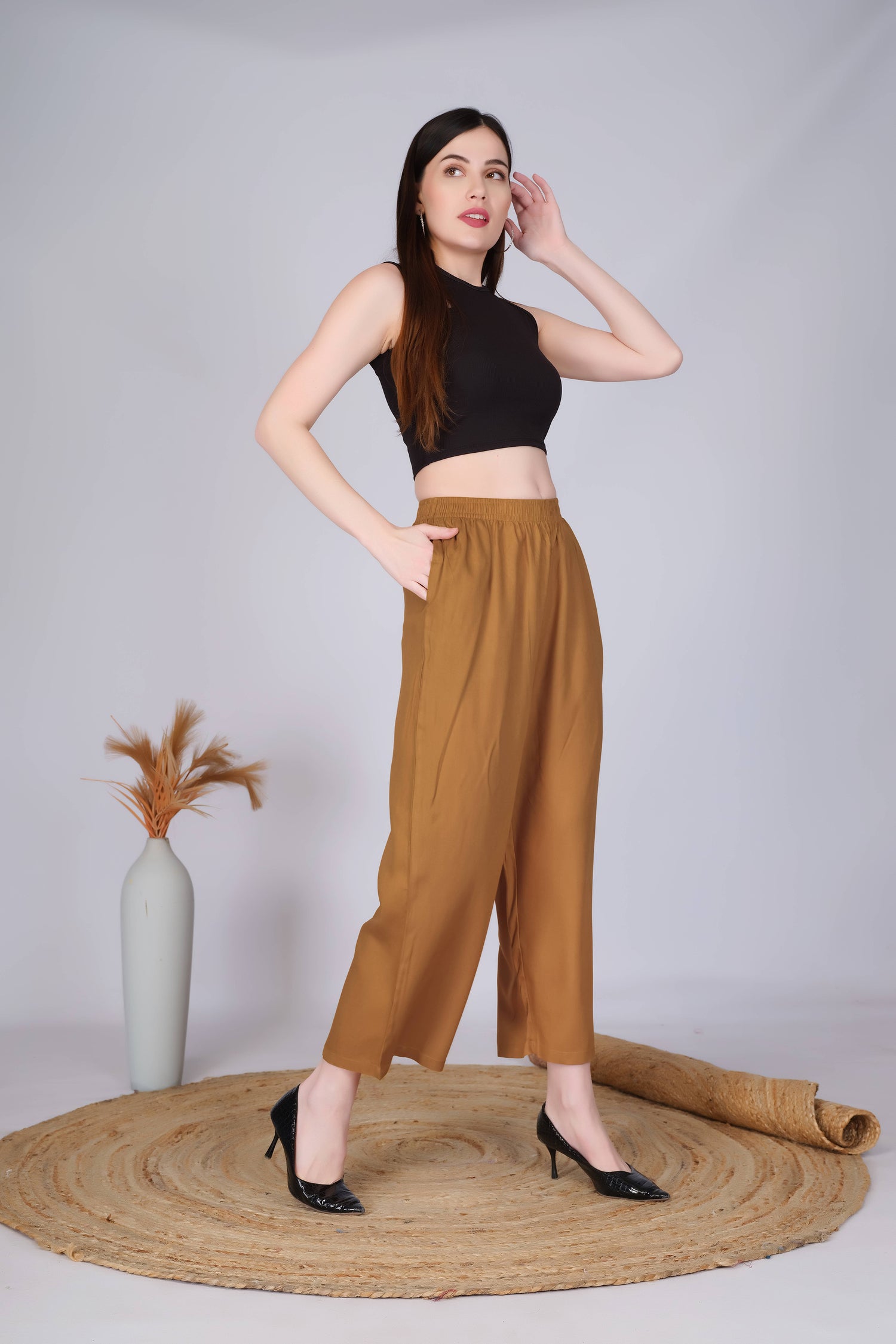 Gold Straight Palazzo Pants