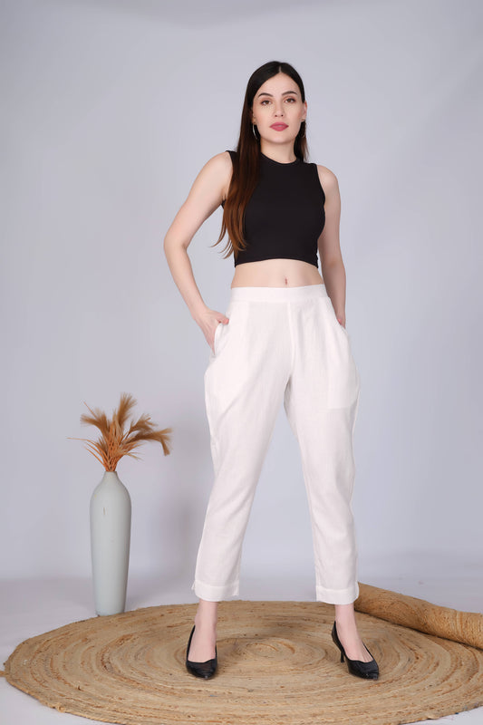 Off White Slim Fit Cotton Pants