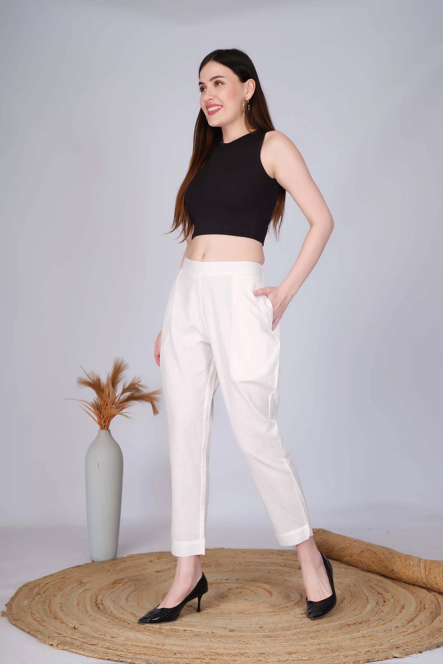 Off White Slim Fit Cotton Pants