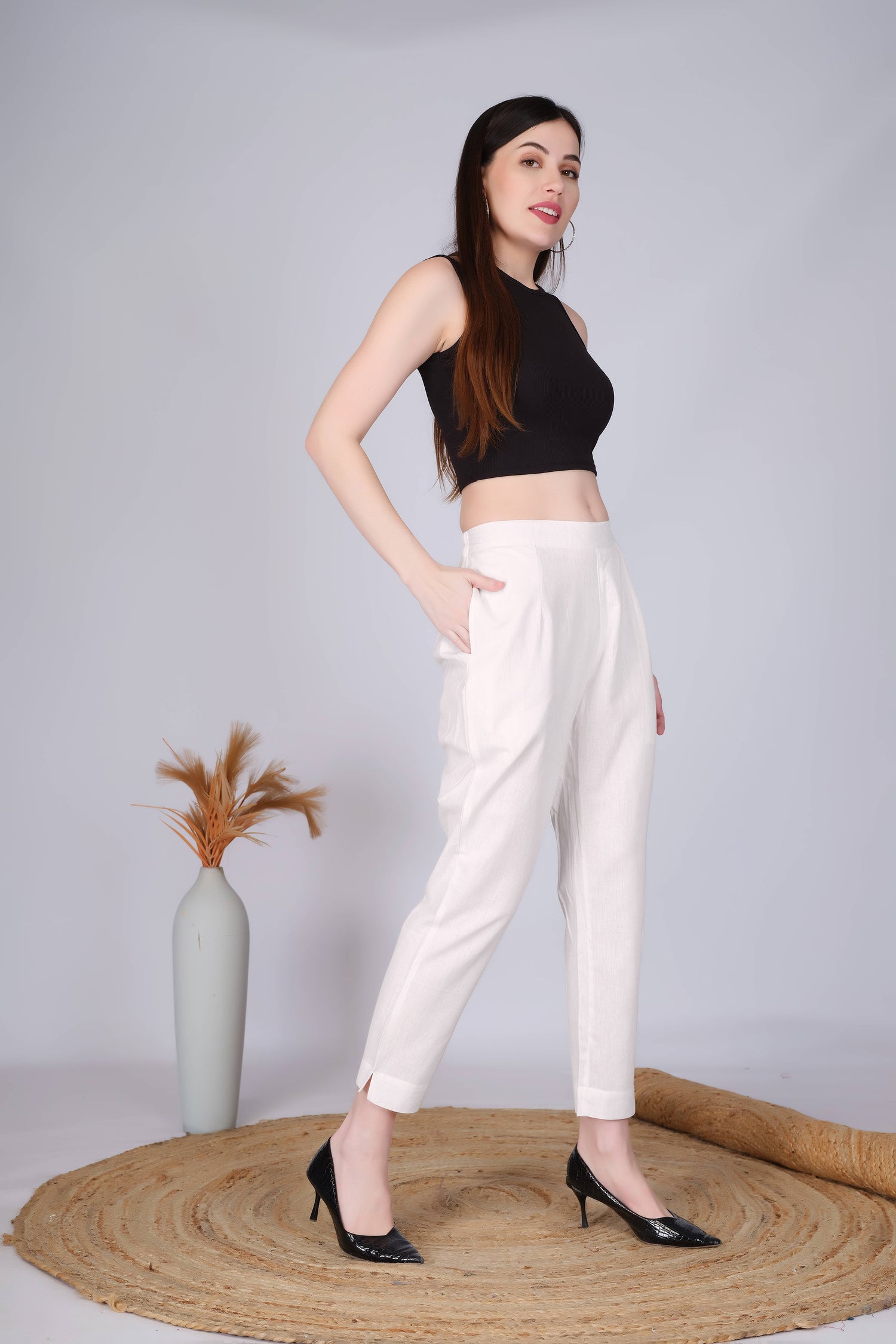 Off White Slim Fit Cotton Pants