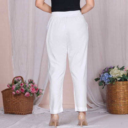 Plus Size Slim Fit Mid-Rise White Narrow Pant