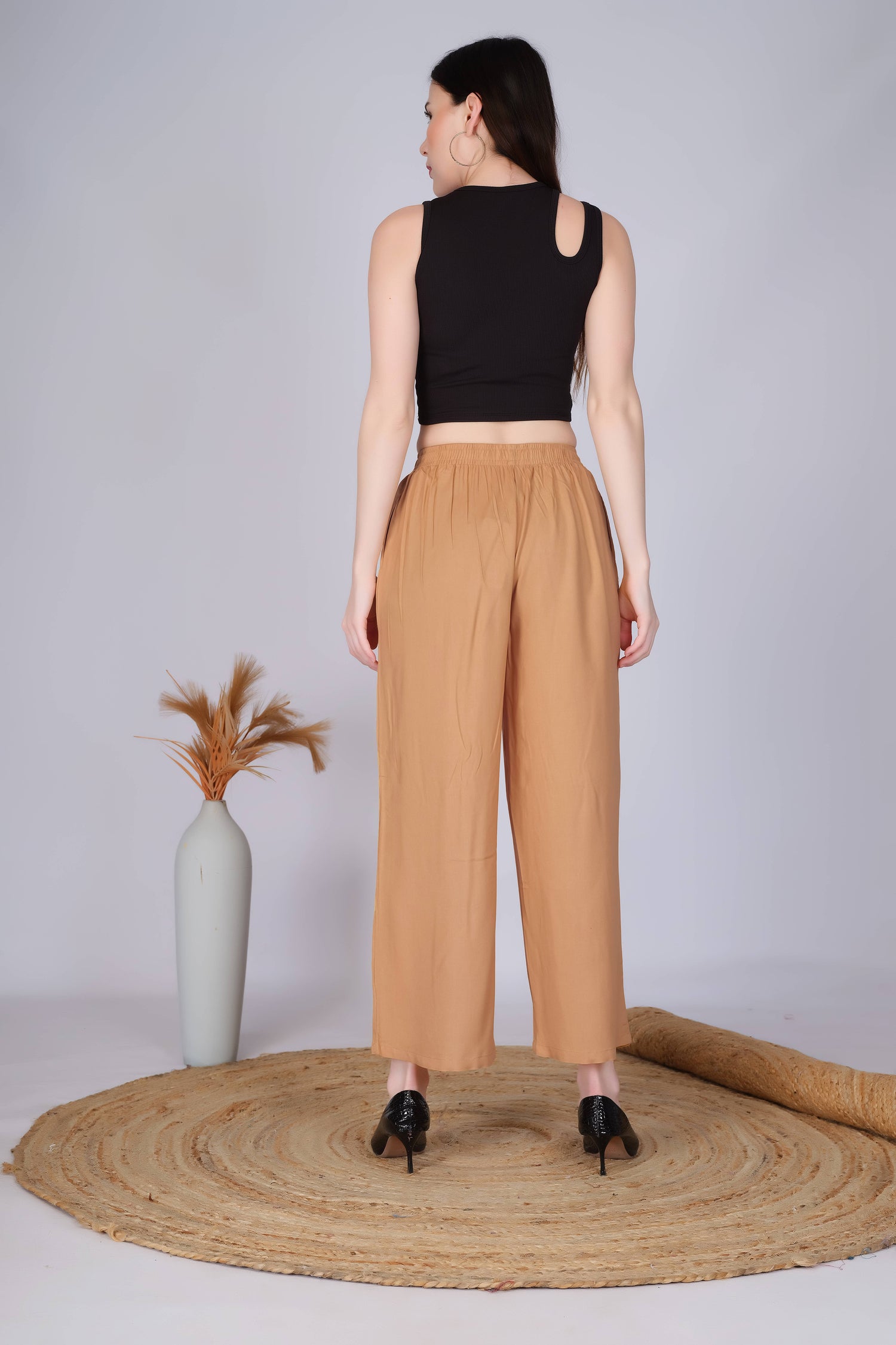 Dark Beige Straight Palazzo Pants