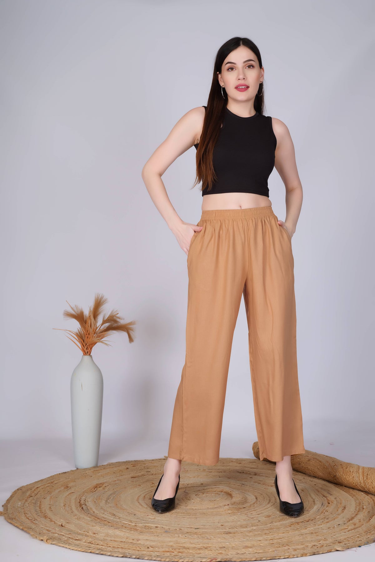 Dark Beige Straight Palazzo for Women