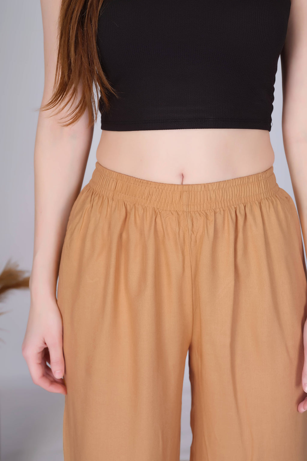 Dark Beige Straight Palazzo Pants