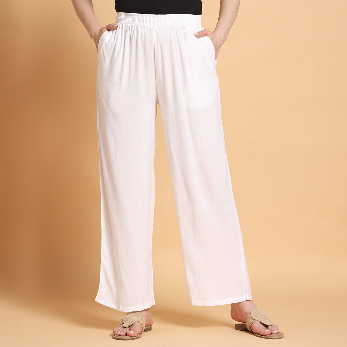 White Straight Palazzo for Women