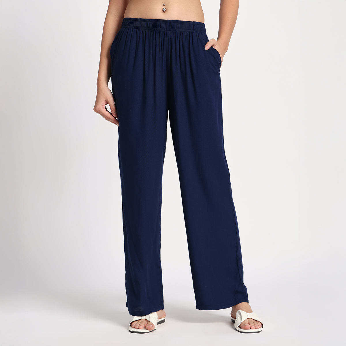 Navy Blue Straight Palazzo for Women