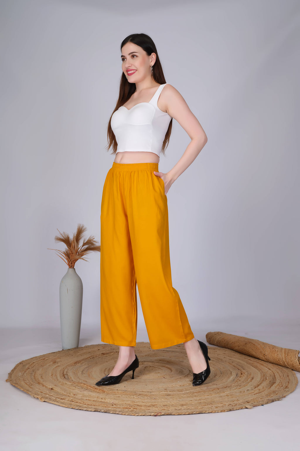 Mustard Straight Palazzo Pants