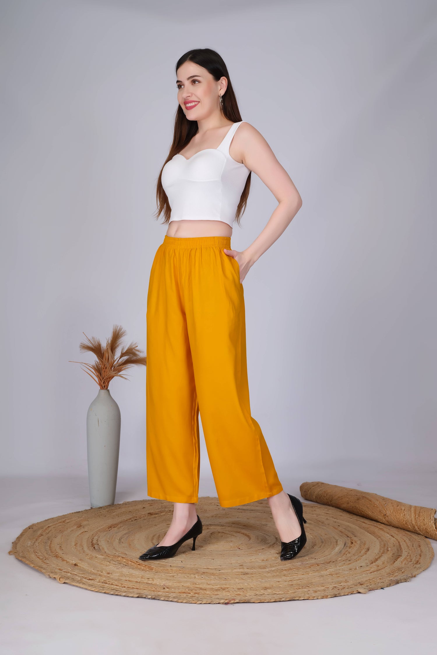 Mustard Straight Palazzo Pants