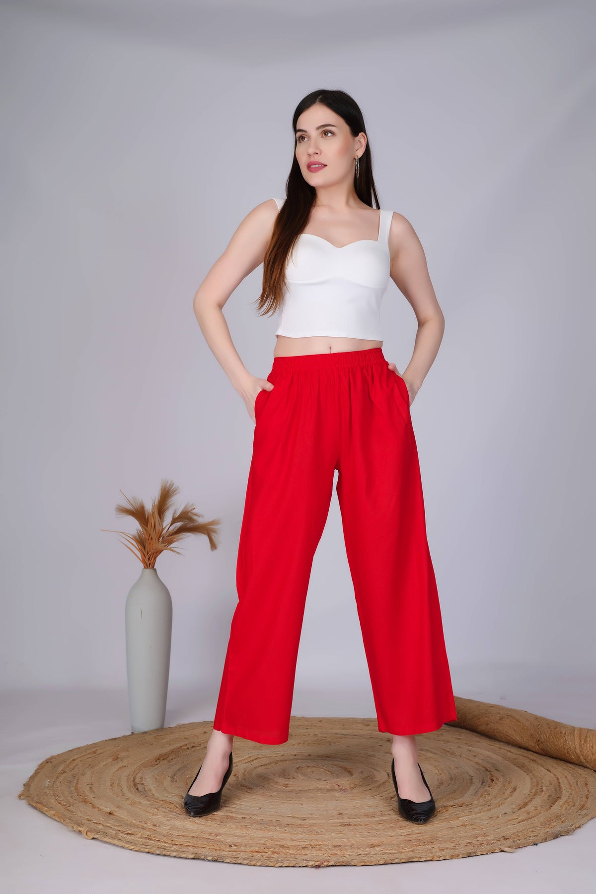 Red Straight Palazzo for Women