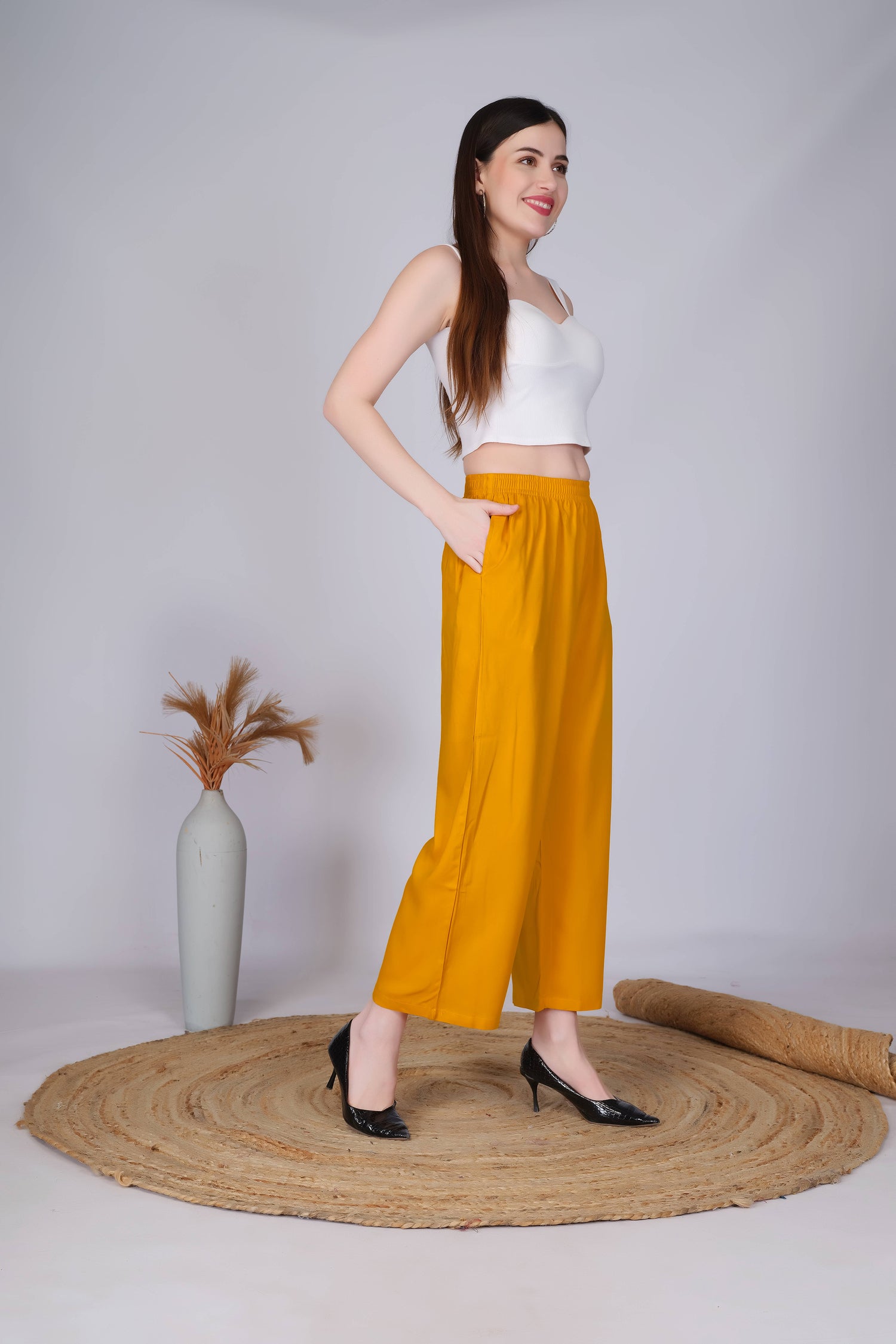Mustard Straight Palazzo Pants