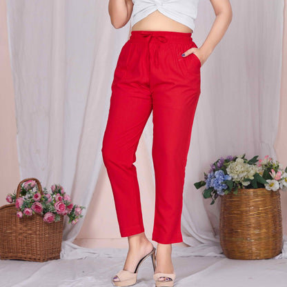 Plus Size Slim Fit Mid-Rise Red Narrow Pant
