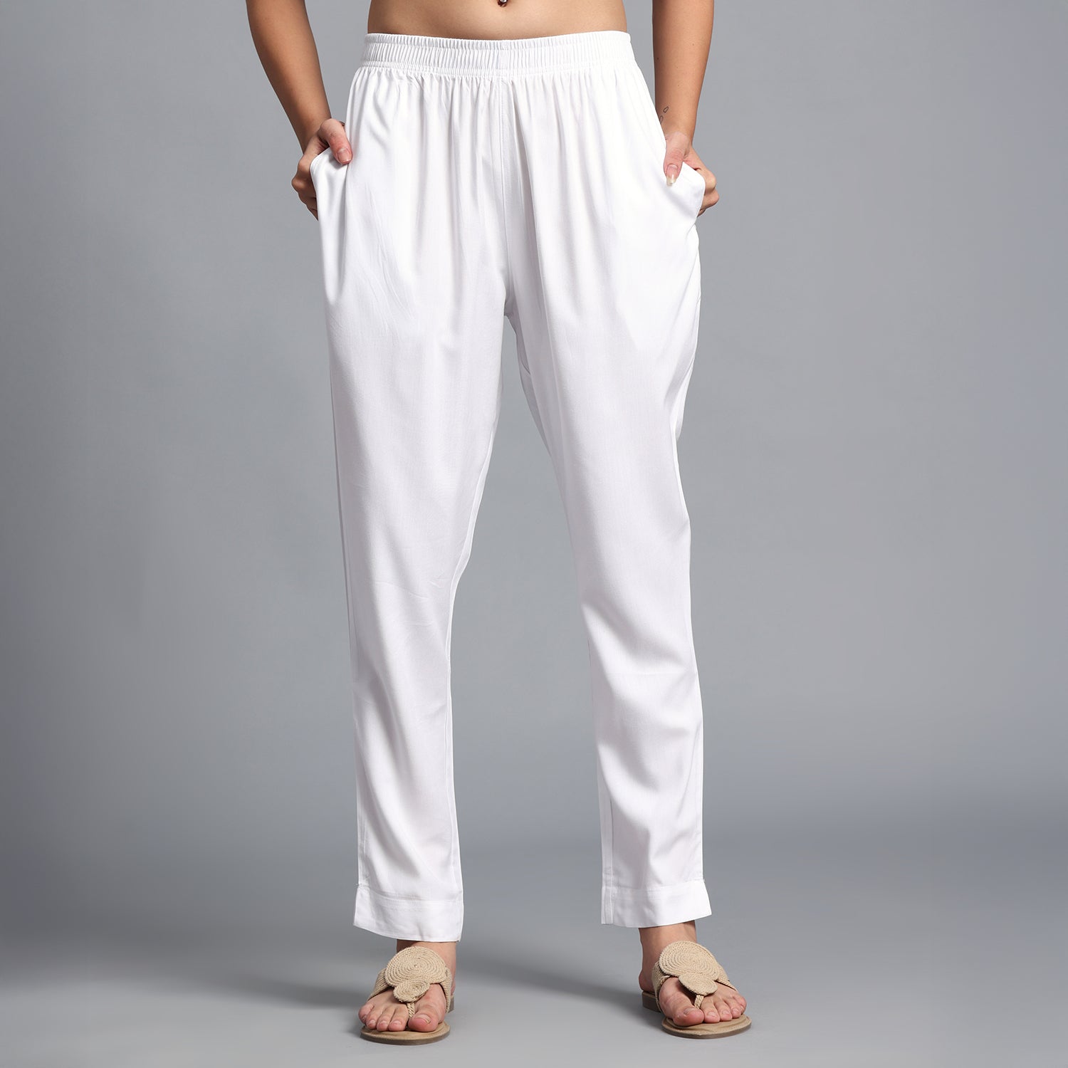 White Narrow Pants for Women