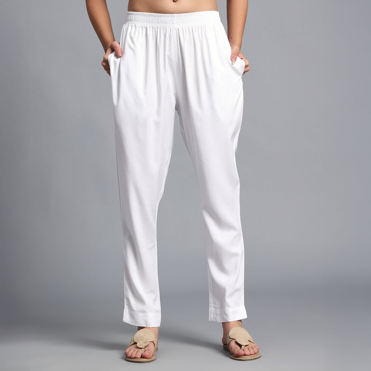 White Narrow Pants for Women