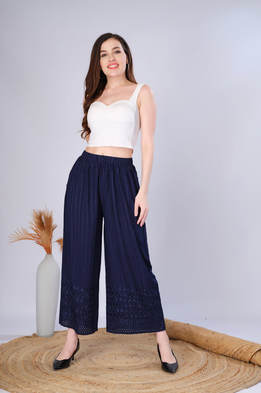 Navy Blue (Embroidered) Palazzo Pant