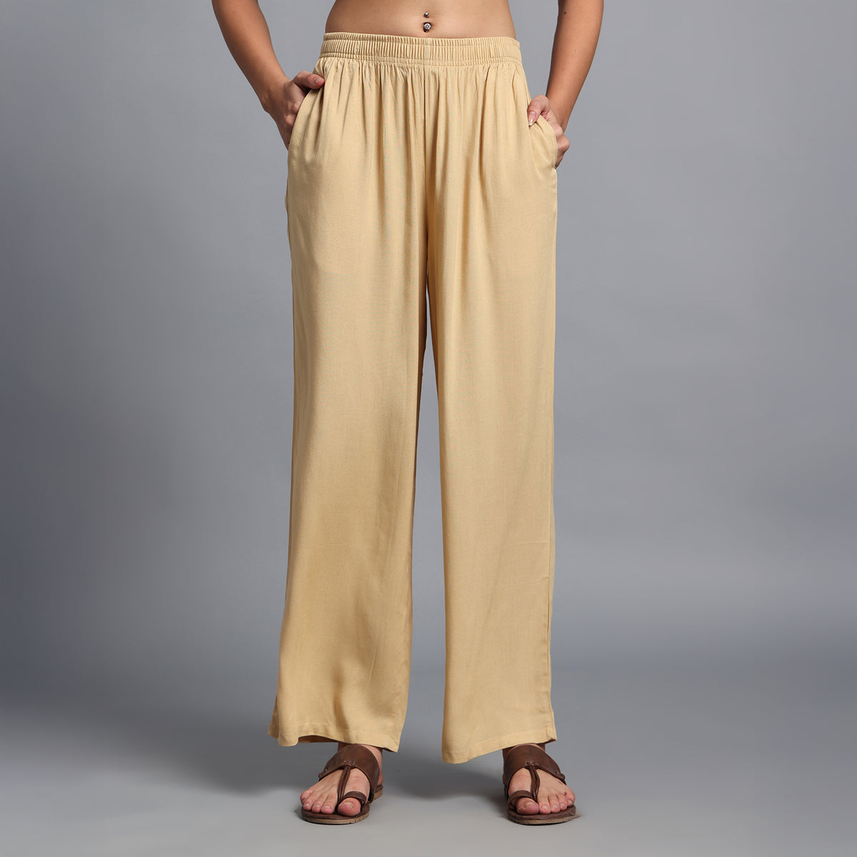 Light Beige Straight Palazzo for Women