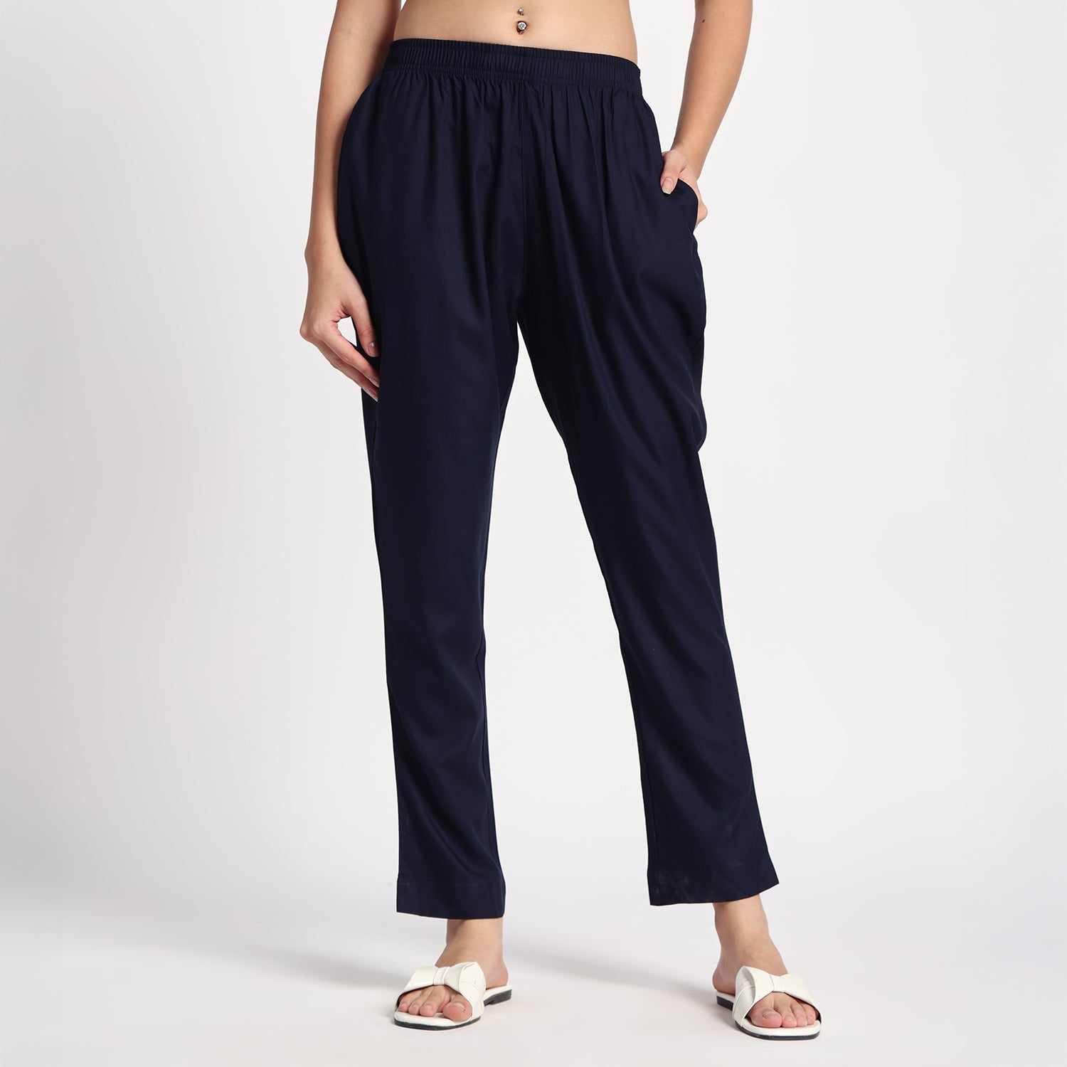 Slim Fit Mid-Rise Navy Blue Narrow Pant