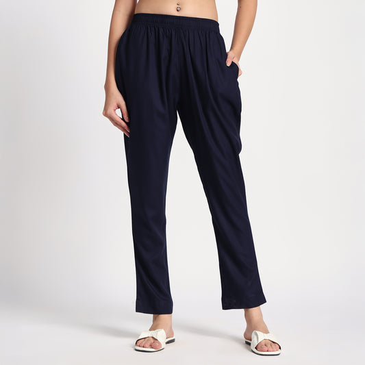 Slim Fit Mid-Rise Navy Blue Narrow Pant