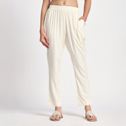 Slim Fit Mid-Rise Cream Narrow Pant