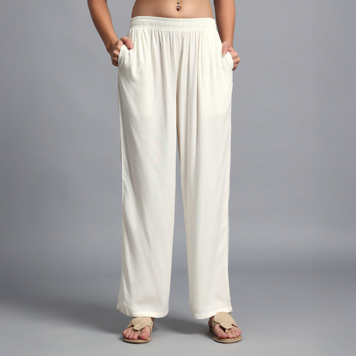 Cream Straight Palazzo for Women