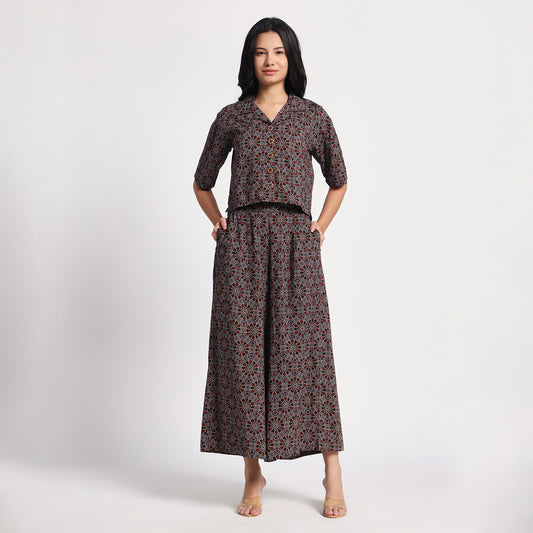 Blue and Maroon Ajrakh Geometric printed Cotton Coord set