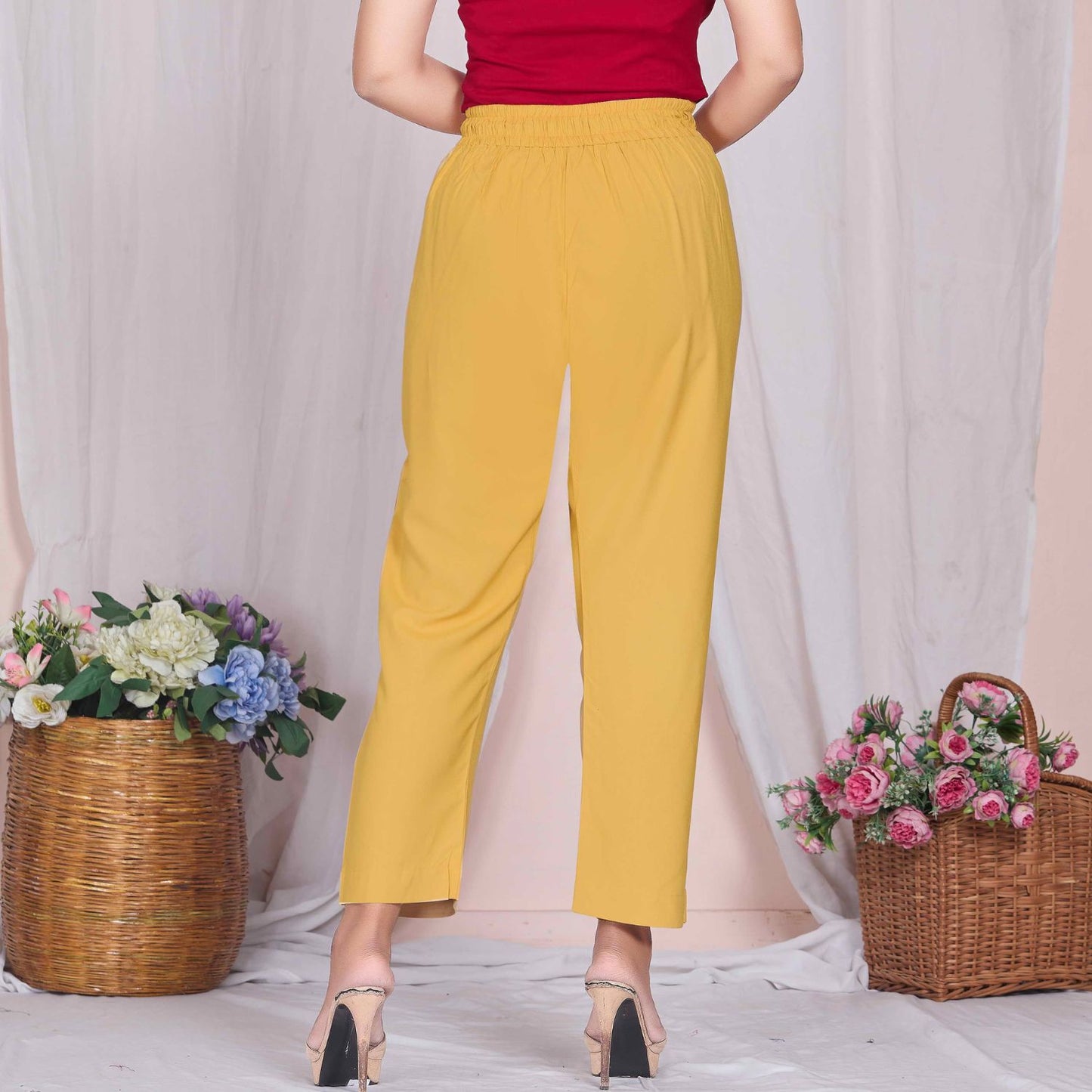 Plus Size Slim Fit Mid-Rise Mustard Narrow Pant