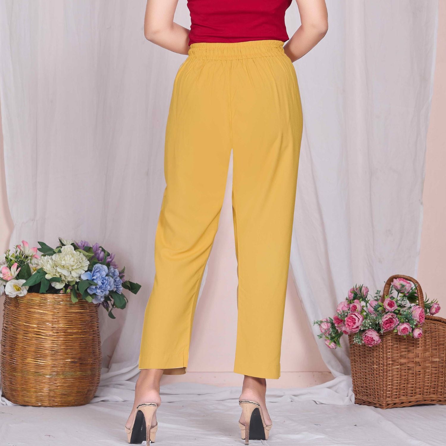 Plus Size Slim Fit Mid-Rise Mustard Narrow Pant