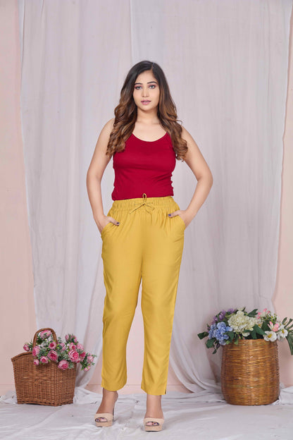 Plus Size Slim Fit Mid-Rise Mustard Narrow Pant