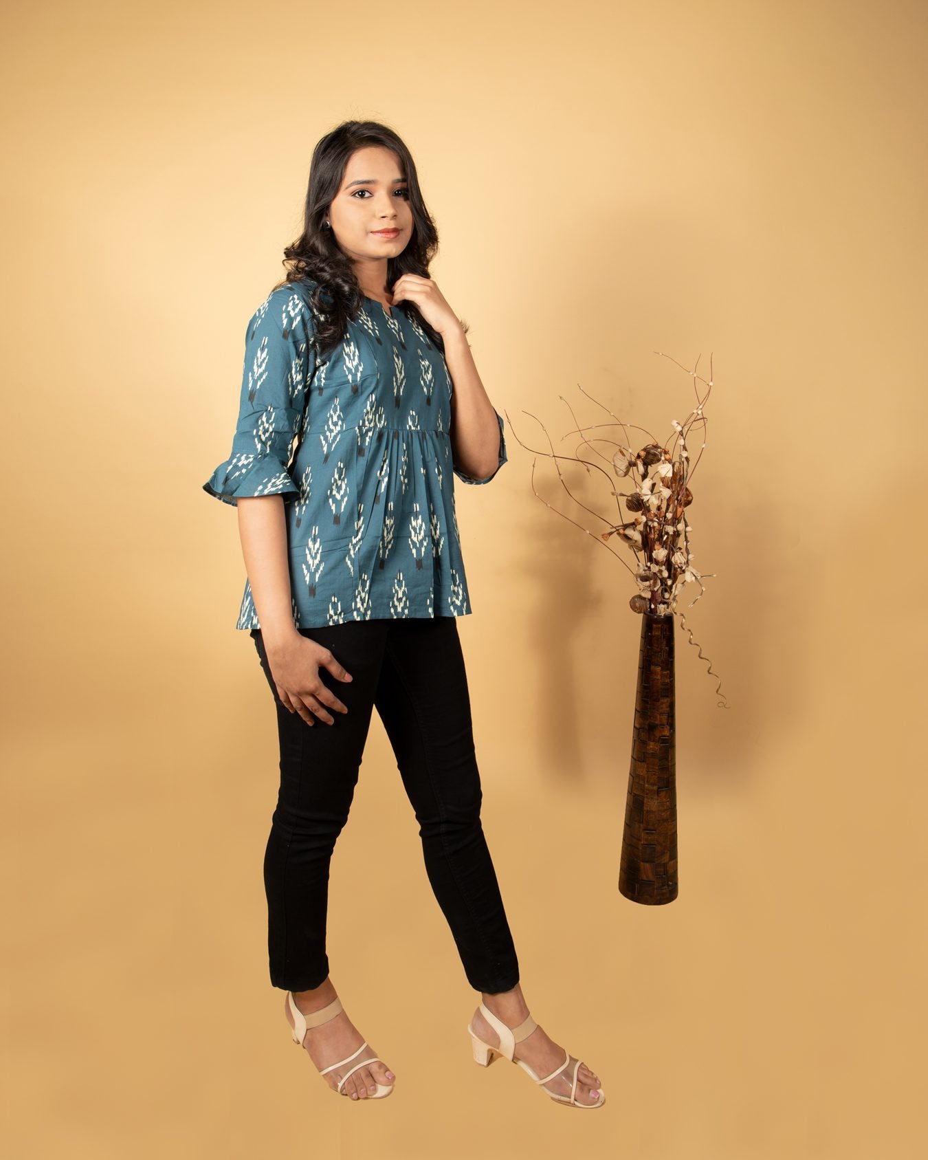 Cadet Blue Ikat Print Top