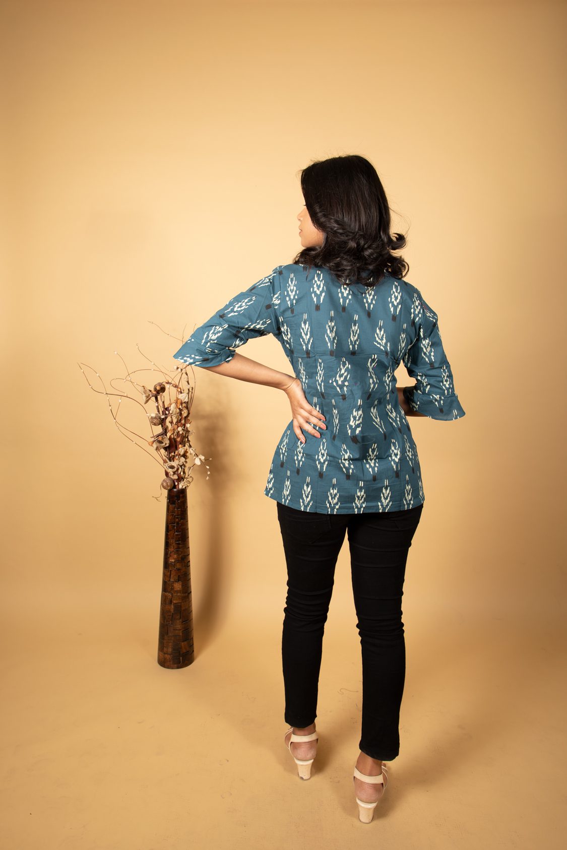 Cadet Blue Ikat Print Top