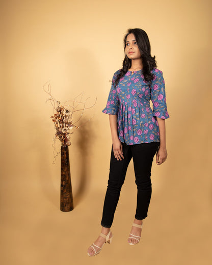 Navy Blue Vine Print Top