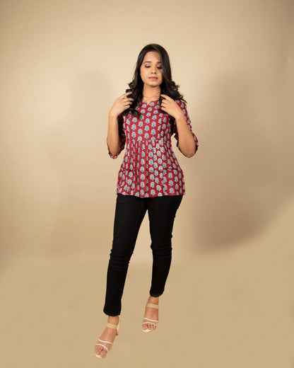 Maroon Buta Print Top