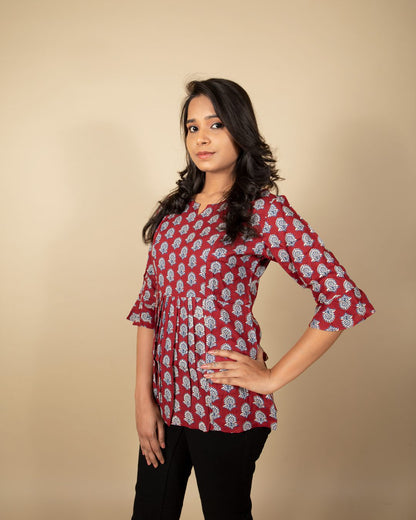 Maroon Buta Print Top