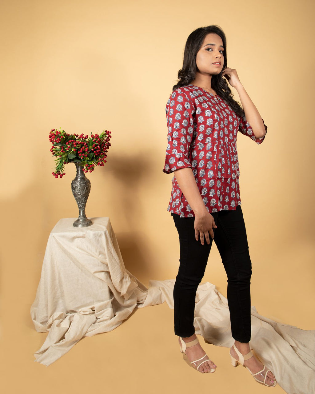 Maroon Buta Print Top