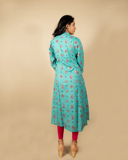 Pastel Blue Buta Print Kurti with Pocket