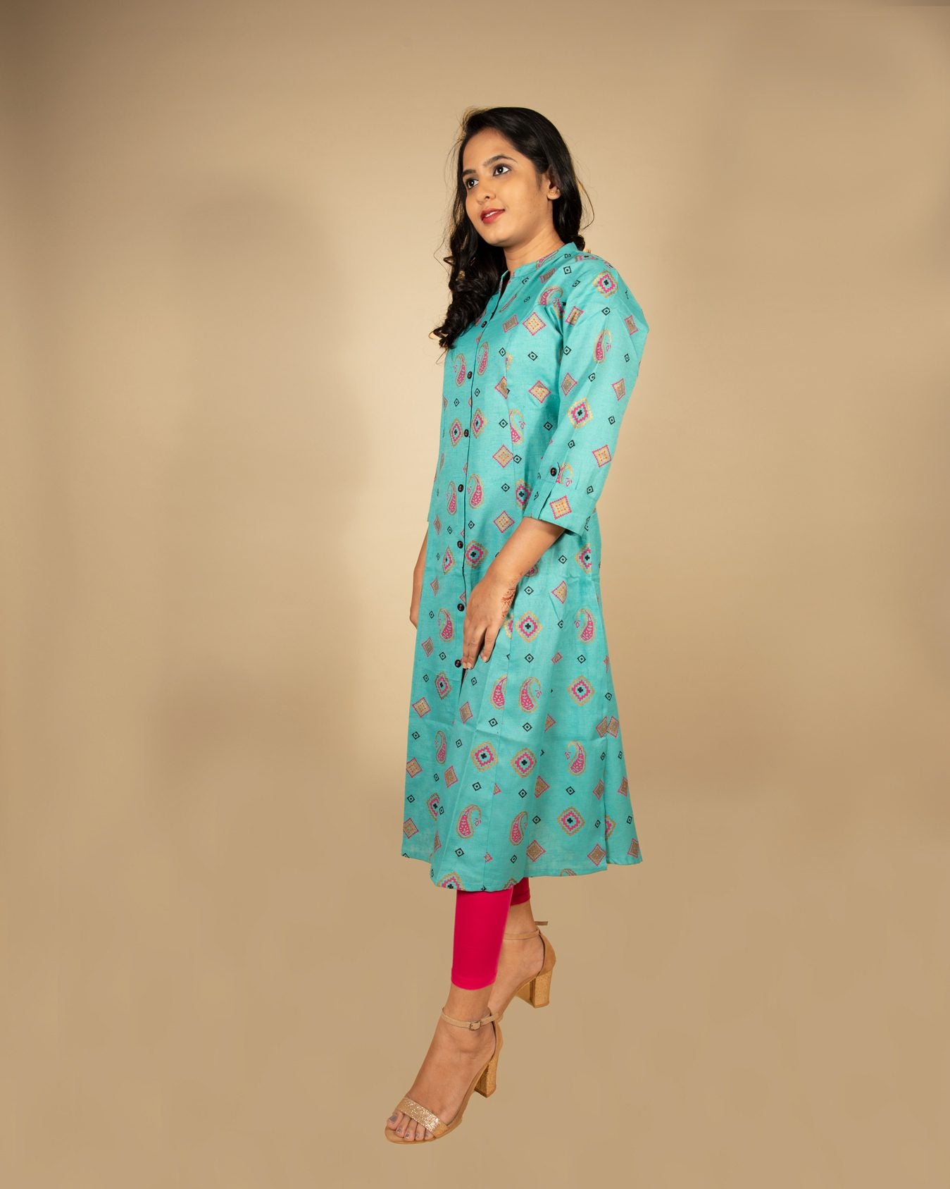 Pastel Blue Buta Print Kurti with Pocket