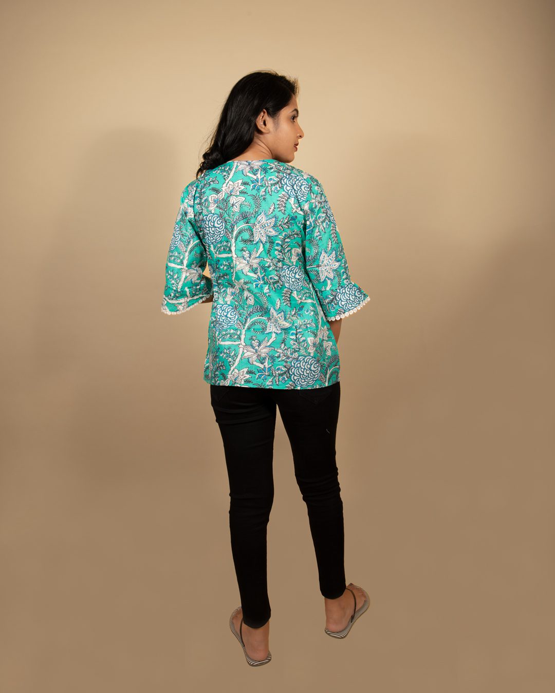 Sea Green Floral Print Top