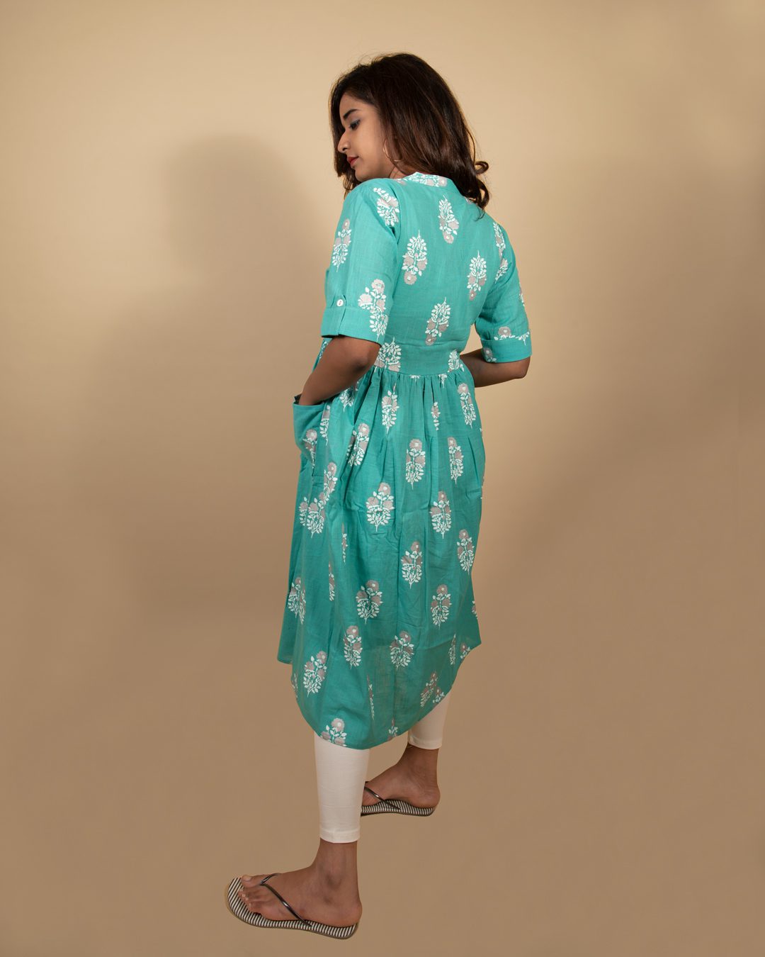 Sea Green Buta Print Kurti with Pocket