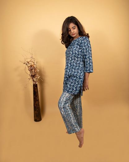 Indigo Dabu Print Top Set