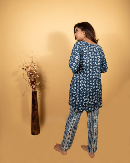 Indigo Dabu Print Top Set