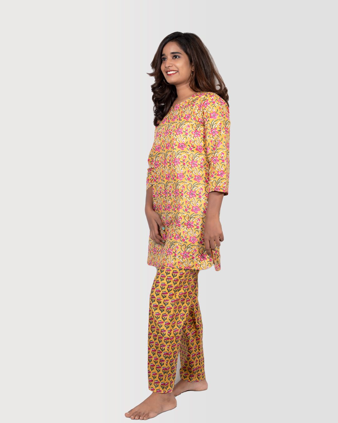 Mustard Yellow Print Bagru Print Top Set