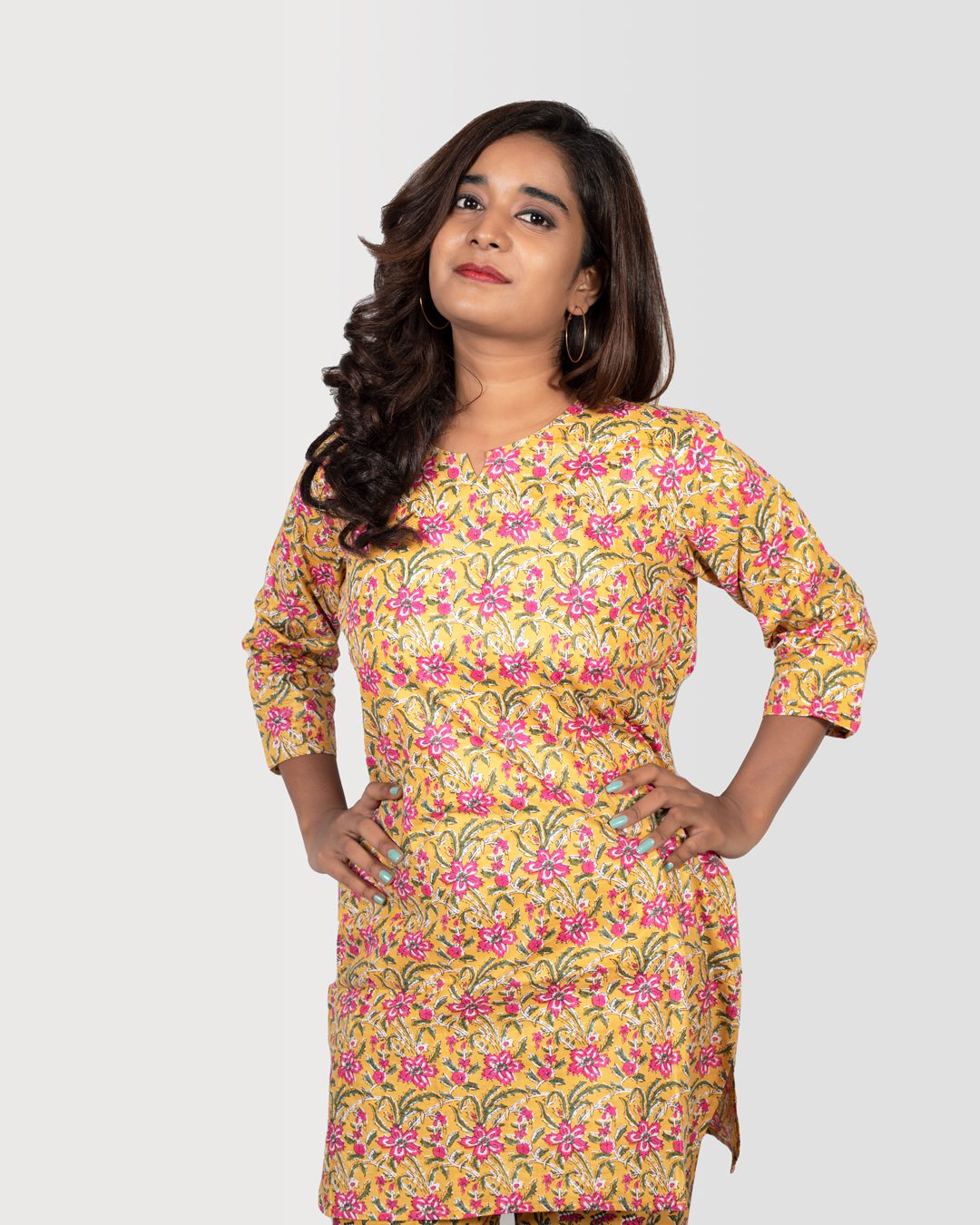 Mustard Yellow Print Bagru Print Top Set